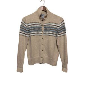 VTG‎ Eddie Bauer Women's Cardigan Angora Fair Isle Beige Blue Sz M Cottagecore